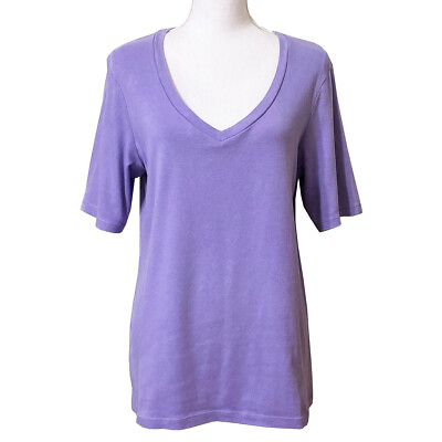 #ad Chicos Classic Purple T Shirt Large 2 Cotton V Neck Short Sleeve Stretch Knit $14.95