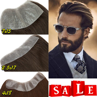 #ad Natural Hairline Real Mens Human Hair Frontal Skin PU Toupees Hairpiece Piece US $69.89