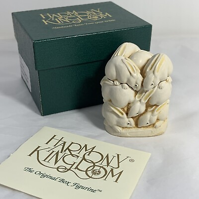 #ad Harmony Kingdom At The Hop Rabbit Pile UK Made Marble Resin Box Figurine $38.95