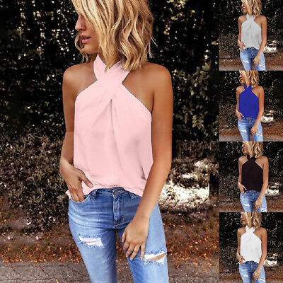 #ad Sexy Ladies Solid Tank Halter Sleeveless Casual T shirts Tank Tops Womens Vest $14.99
