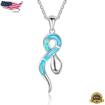 #ad Unique Snake Shape Blue Opal Pendant Necklac 925 Silver Plated Jewelry Simulated $4.19