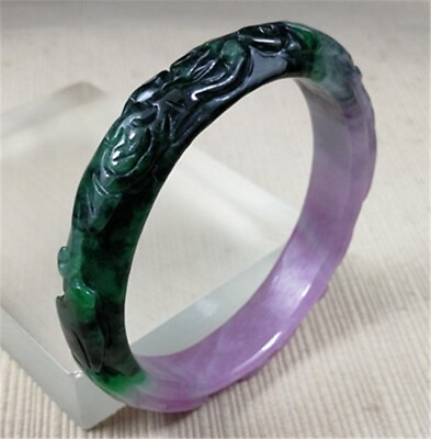 #ad 58.5mm Natural Ice Green Lavender Ancient Jadeite Emerald Jade Bracelet Bangle $37.60