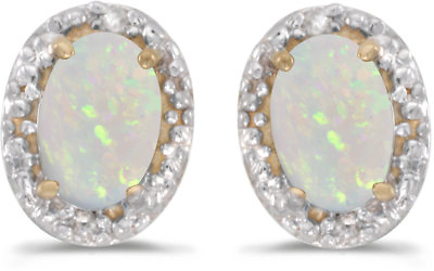 #ad 14k Yellow Gold Oval Opal And Diamond Earrings CM E2615X 10 $403.95