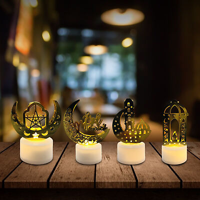 #ad Gold Eid Mubarak Palace Star Moon Led Candle Lights Muslim Ramadan Decorations $6.86