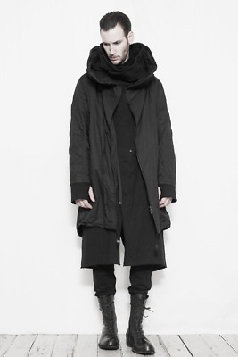 #ad NUDE:MM MASAHIKO MARUYAMA BLACK MODERN WIRE HOOD RAIN COAT MENS SMALL S NWT $375.00