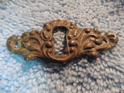 #ad Antique Key Hole back plate Skeleton bureau lock thin brass door knob dresser $21.25