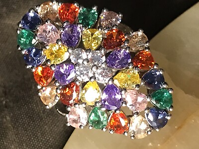 #ad Estate Colorful 925 Multi Color Synthetic Gemstones Cocktail CZ Ring SIZE 5 $149.00