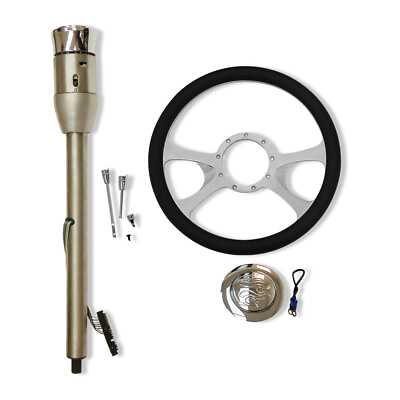 #ad 32quot; Natural Steering Column Manualamp; 14quot; Steering Wheel amp; Flamed Horn Button GM $363.68
