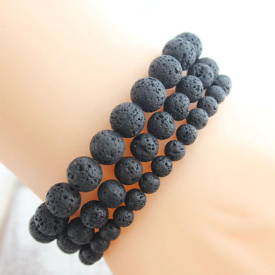 #ad 4 6 8MM Black Lava Rock Stone Yoga Mala Beaded Charm Wrist Men Women Bracelets $5.99