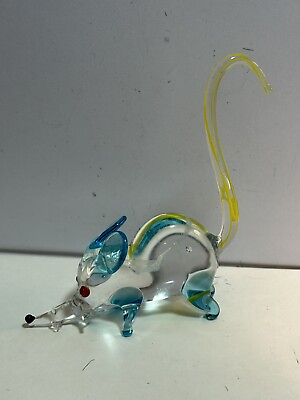 #ad Vintage Italian Hand Blown Glass Mouse Turquoise Blue Animal Figurine Italy Rat $14.99