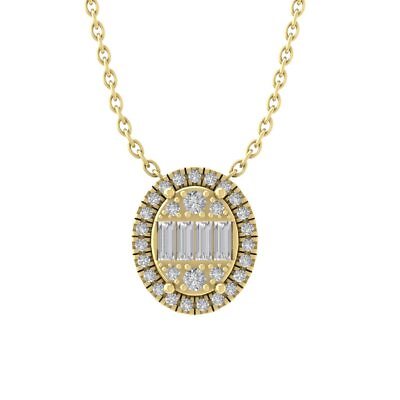 #ad 14K Yellow Gold Diamond Oval Pendant w Sterling Silver Cable Chain 1 4ct 18quot; $407.99