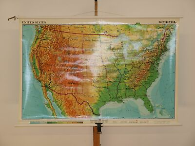 #ad United States Physisch Duo Before 1990 Schulwandkarte Wall Map 62 5 8x42 1 8in $222.57