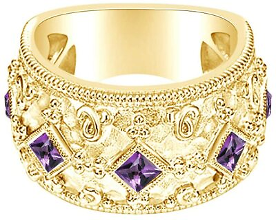 #ad Square Simulated Diamond Amethyst Wedding Engagement Ring 14Kt Gold Plated $374.53