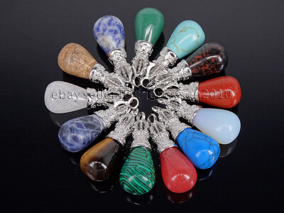 #ad Natural Gemstone Teardrop Drop Reiki Chakra Pendant Charms Beads Silver Plated $3.06