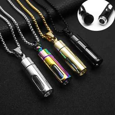 #ad Open Perfume Bottle Pendant Cylindrical Glass Bottle Stainless Steel Necklace $12.76