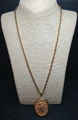 #ad Vintage Chain Necklace Filigree Cameo Pendant Gold Tone. 10200 $18.99