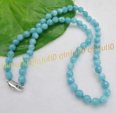 #ad Faceted 6mm Natural Blue Aquamarine Gemstone Round Beads Necklaces 16 30#x27;#x27; AAA GBP 5.99