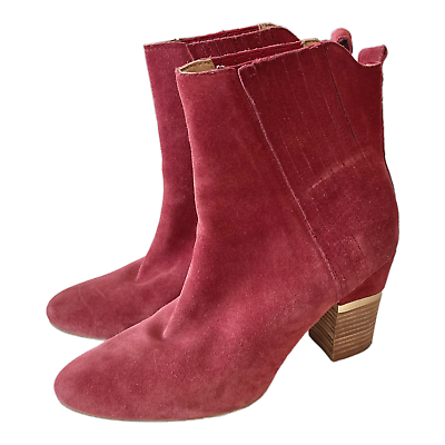 #ad Lucca Lane Womens Ankle Boots Block Heels Maroon Suede Booties Jadia Shoes 10 M $19.00