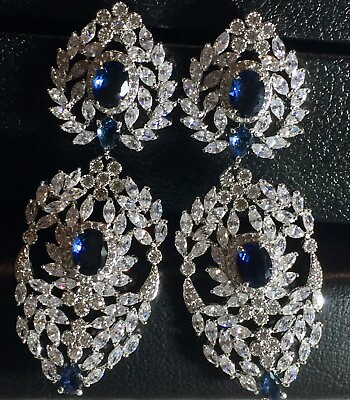 #ad Lab Created Diamond amp; Blue Sapphire Chandelier Earrings 18K White Gold Plated $249.00