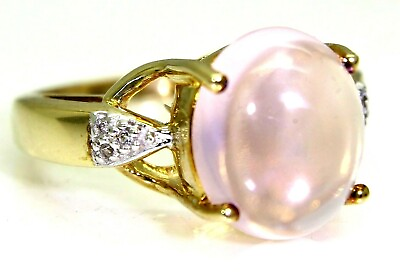#ad Heavy Morganite Cabochon amp; Diamond 9ct Yellow Gold Cluster ring N 6 3 4 GBP 296.25