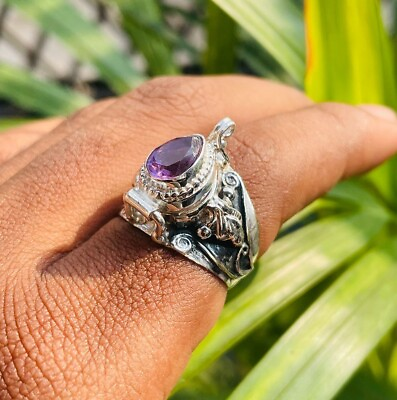 #ad Poison Ring Amethyst Gemstone Compartment Ring 925 Silver Plated BJ779 $11.99
