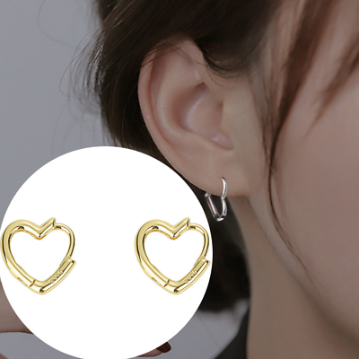 #ad Women Girl 925 Silver Plated Heart Shape Plain Huggie Hoop Earrings 15mm TH1 $4.95