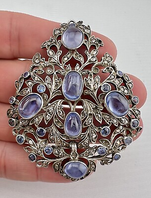 #ad Antique Georgian Silver Cornflower Blue Star Sapphire amp; Rose Cut Diamond Pendant $2295.40