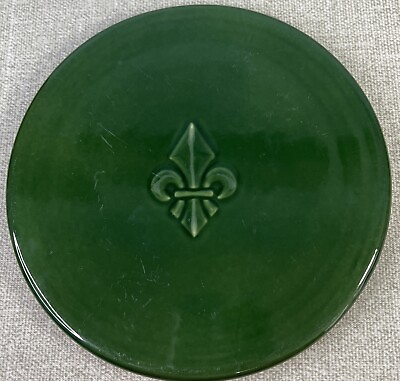 #ad Emile Henry Auberge Plate Trivet Dark Green Embossed Fleur De Lis 8quot; France $24.00