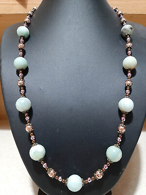 #ad amazonite handmade necklace pink hematite rose gold lava stainless steel 316L $40.00