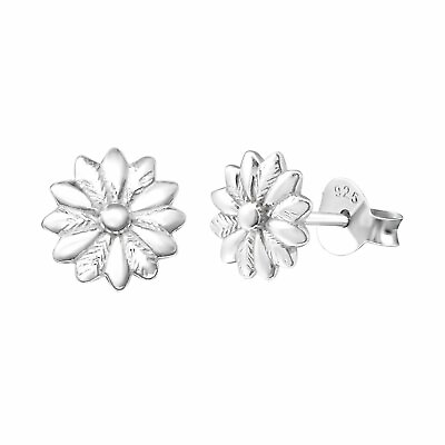 #ad Plain 925 Sterling Silver Flat Daisy Flower Ear Studs Earrings $9.98