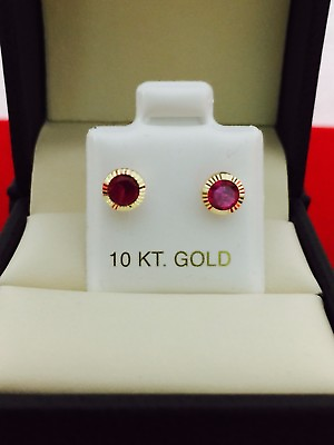 #ad 10k Y.Gold RoundBezel setting Cubic Zirconia Stud Earring With Safety screw Back $31.99