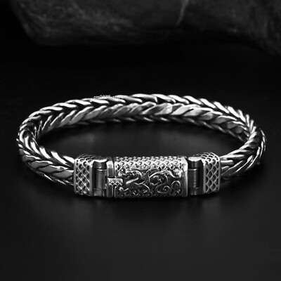 #ad Real S925 Sterling Silver Bracelet Men Women 9mm Dragon Weave Link Gift $161.92
