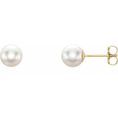 #ad 14k Yellow Gold 6 mm Cultured White Akoya Pearl Stud Earrings Gift for Women $237.80