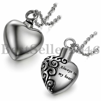 #ad Womens Stainless Steel Heart Urn Cremation Jewelry Ash Holder Pendant Necklace $16.99