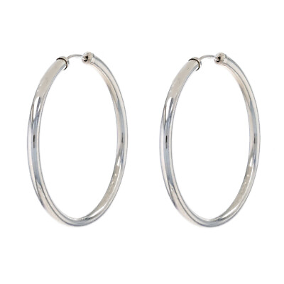#ad Sterling Silver Hoop Earrings 925 Round Pierced $29.99