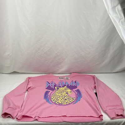 #ad Def Leppard Girls Pink Lightweight Sweatshirt Size L 10 12 NEW WITH TAGS $9.99