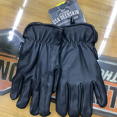 #ad USA Deerskin Black Leather Gloves Duarable BLK Grey Flannel Lined Men#x27;s XL $29.95