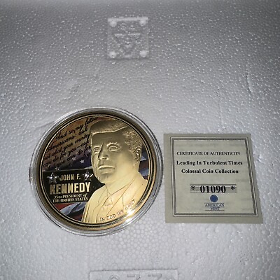 #ad JOHN F. KENNEDY LEADING IN TURBULENT TIME COMMEMORATIVE COIN AMERICAN MINT $69.99