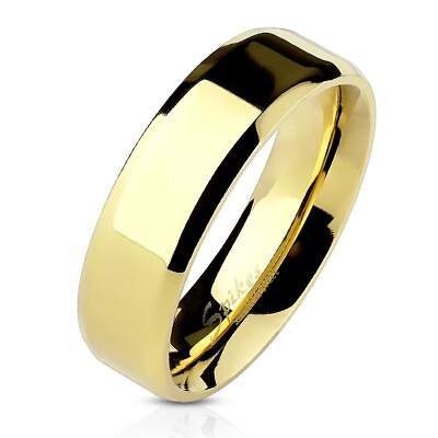 #ad Stainless Steel Gold Plated Beveled Plain amp; Polished 6mm 8mm Wedding Band Ring $8.99