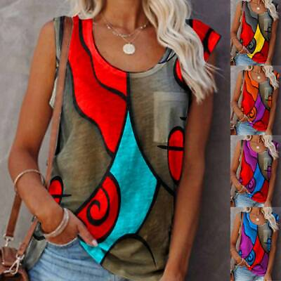 #ad BIG SALE ⭐ Women Summer Print Tank Top Vest Ladies Sleeveless Casual Loose Cami $10.69