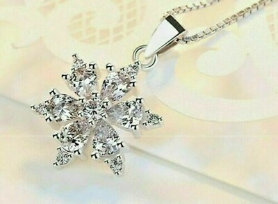 #ad 2Ct Pear VVS1 D Diamond Snowflake Pendant Necklace 14K White Gold Fn Free Chain $32.34