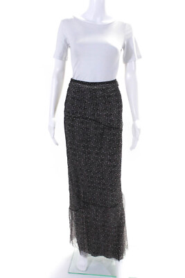#ad Chan Luu Womens Layered Printed Mesh Maxi Straight Skirt Gray Size Medium $41.49