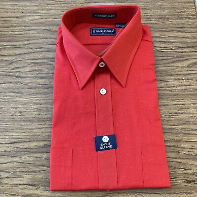 #ad Vintage NWT 1980s Van Heusen Regency Club Mens Red Button DN Short Sleeve Shirt $25.00