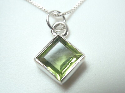 #ad Faceted Peridot Square 925 Sterling Silver Necklace Small $22.99