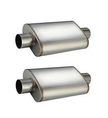 #ad A Pair of Universal Muffler 2.5in inlet outlet CenterStraight Through Exhaust $99.78