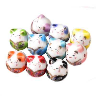 #ad 16x14mm Cat Ceramic Beads Animal Porcelain Loose Bead Crafts Jewelry Charms 5Pcs $13.38