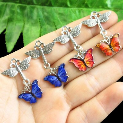 #ad 4Pcs Tibetan silver Enamel Mixed Butterfly Dragonfly Pendant Bead SSG3095 $11.69