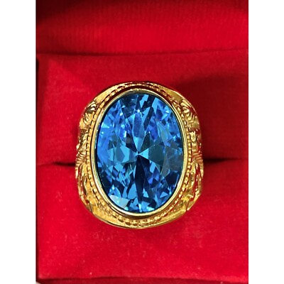 #ad Ring Dragon Blue Gem Stainless Gold Plated 18k Jewelry Naga Thai Amulet size 8 $27.50