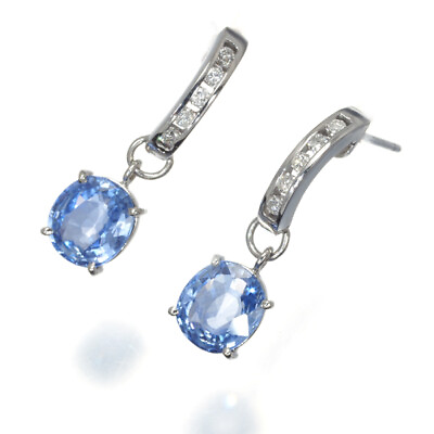 #ad Sapphire 1.17ct 1.26ct Diamond Drop Earrings 900 Platinum $535.57