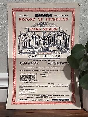 #ad c1940s Record Of Invention Carl Miller Ephemera Paper Vintage Vtg RARE $11.99